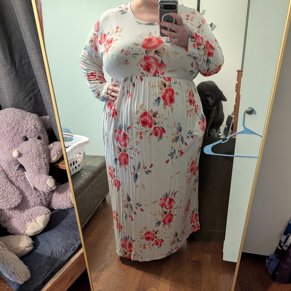 Floral Maxi Dress in Cream and Red